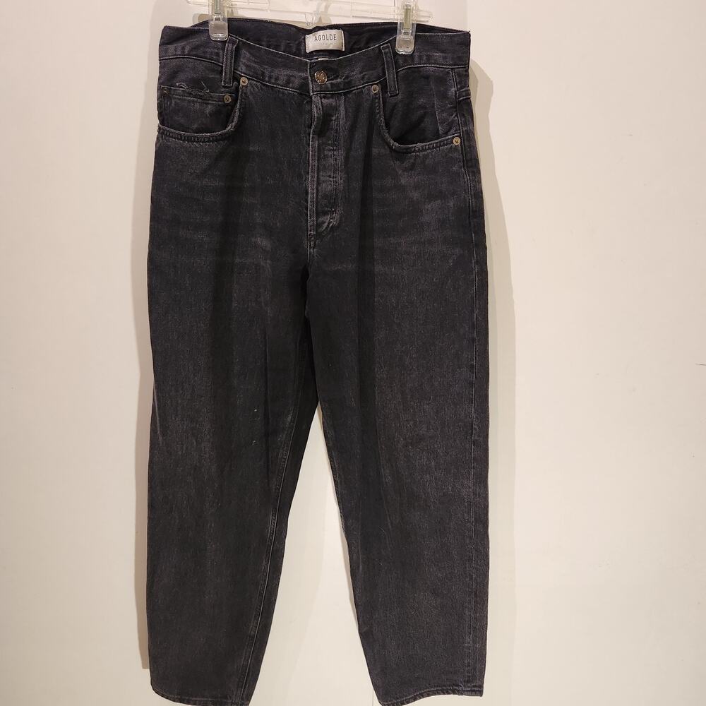 AGOLDE Women's 29 Tapered Baggy Rigid Denim High Rise Jean Shambles Washed Black - Picture 2 of 11